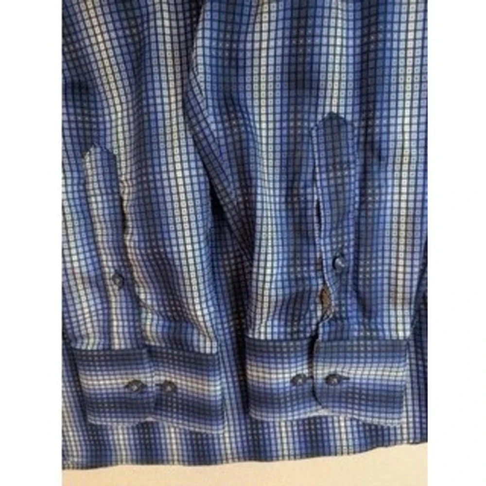 Hammer Made‎ Men's Blue square Patterned Long Sleeve Dress Shirt Size 42 16.5
